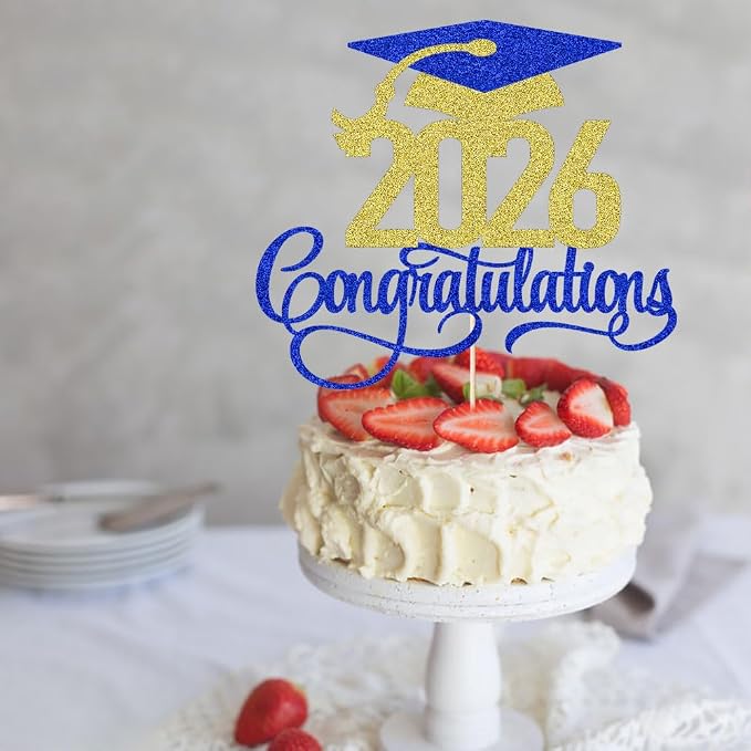 Dark blue gold 2026 Congratulations Graduation Cake Topper,Congrats Grad Cake Decor - 2026 High School/College/Senior Graduation Party Decorations Supplies