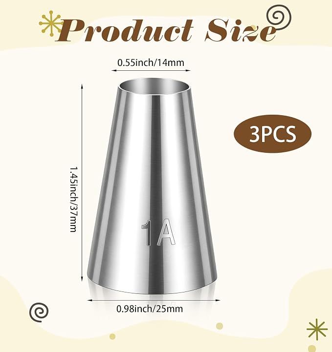 3 PCS Wilton Piping Tips, 1a Round Stainless Steel Wilton Tips | for Cake Decorating, Macarons, Cupcakes, Cookies, Silver, 1.45*0.98 Inch