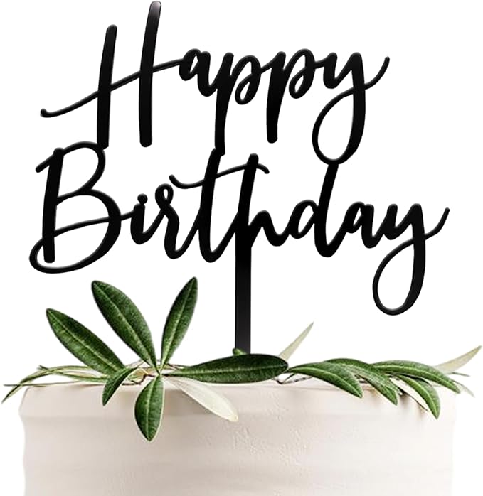 Happy Birthday Cake Topper, Black Acrylic Durable Versatile Cake Topper, Birthday Supplies Decorations (Black)