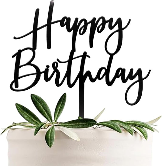 Happy Birthday Cake Topper, Black Acrylic Durable Versatile Cake Topper, Birthday Supplies Decorations (Black)
