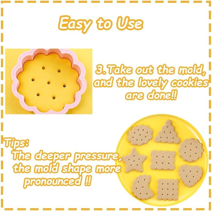 Mini Round Cookie Cutters, 8pcs 3d Classic Raised Design Cookie Stamps, Triangle, Rectangle, Square, Heart, Star, Oval, Mini Pie Cookie Molds, Circle Cookie Cutter Set for DIY Baking (Classic)