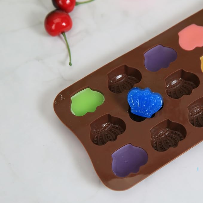 Mini Crown Chocolate Molds, 2 Pcs Silicone Molds with Crown Shapes for Making Chocolate/Candy/Gummy/Jelly, Food Grade Candy Mold with 15 Cavities Mini Crowns for Fruit Snacks