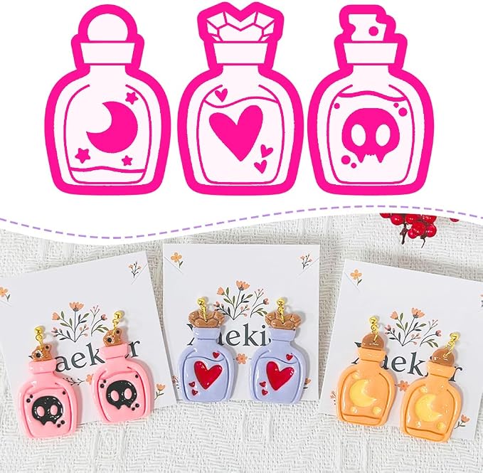 Xaekicr 3PCS Magic Potion Bottle Polymer Clay Cutters Set – Halloween Clay Earring Cutters Molds for DIY Earrings & Jewelry Making – Fun Clay Tools for Polymer Crafts