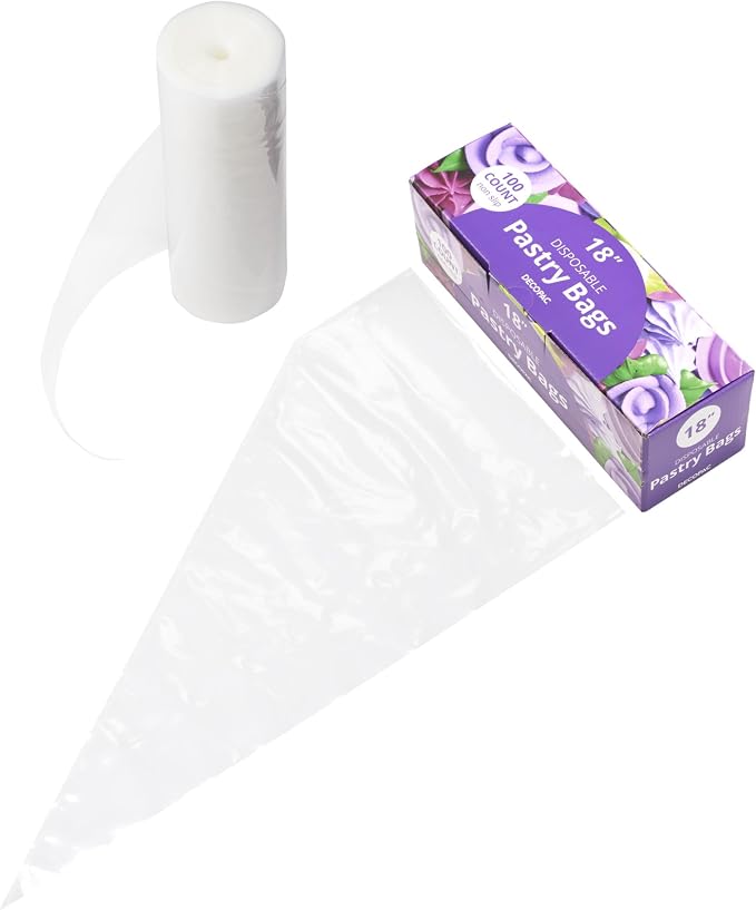 DecoPac Disposable Pastry Bag, Piping Bags with Non-Slip Outer Surface, Pack of 100 Clear Bags - 18 Inch
