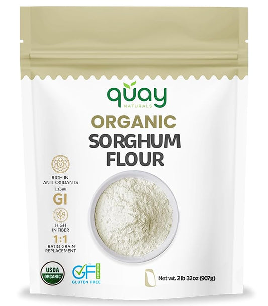Quay Naturals Organic Sorghum Flour 2lb - Organic Jowar Flour - Made With Gluten Free Sorghum Whole Grain - Non GMO - Gluten Free Baking Flour