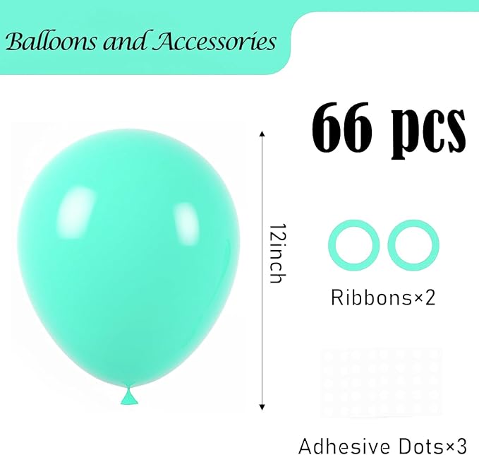 Voircoloria Teal Blue Balloons, 66pack 12inch Turquoise Blue Latex Party Balloons for Wedding, Birthday, Graduation, Bridal Shower, Valentine's Day, Baby Shower, Gender Reveal Party Decorations