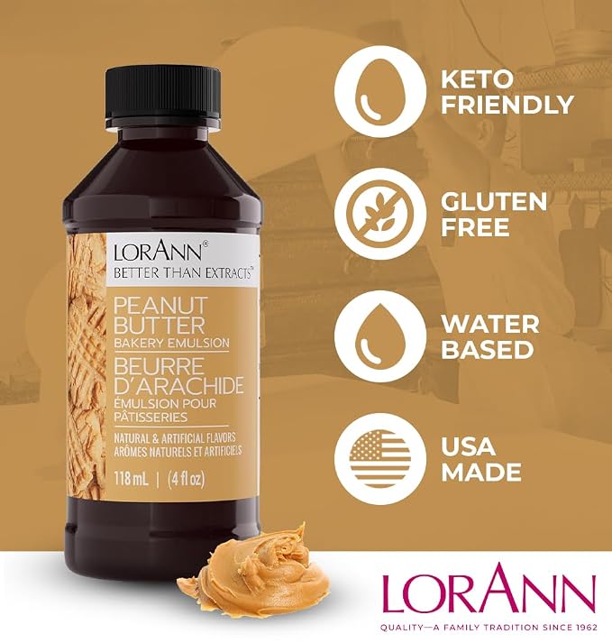 Lorann Oils Peanut Butter Bakery Emulsion: Realistic Peanut Butter Flavor Without Nuts, Perfect for Elevating Peanut Butter notes in Baked Goods, Gluten-Free, Keto-Friendly, 16 Oz