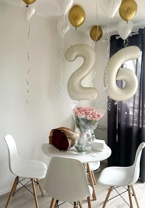 Balloon 27 Number, Large Happy 27 Birthday Decoration for Men & Women 2 7 27 72, Foil Cream Number Balloons for Wedding Graduation Celebration Anniversary Supplies