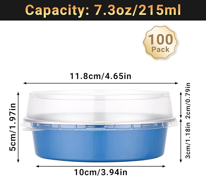 Beasea Aluminum Cupcake Pans With Lids, 100 Pack 7.3oz Disposable Pie Pans For Cake, 4 Inch Aluminum Pie Tart Baking Cups Tins Round Oven Mini Cake Pan For Tart Quiche Dessert - Moon Blue