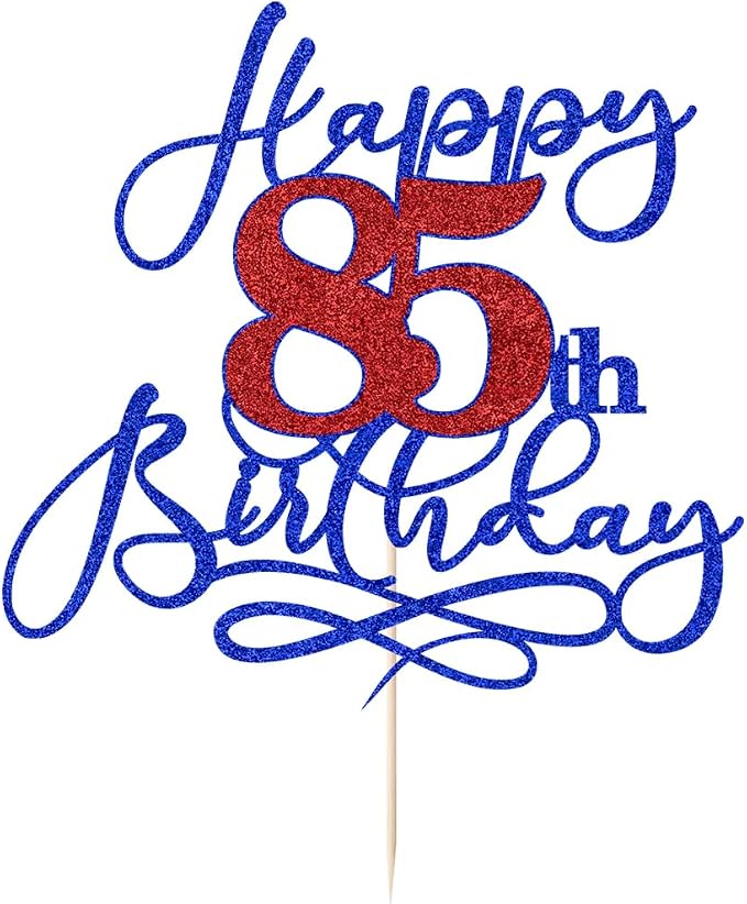 Happy 85th Birthday Cake Topper,Black font Golden Numbers 85th Birthday Cake Decoration，Hello 85, Cheers to 85 Years/85th Anniversary,85& Fabulous Party Decoration