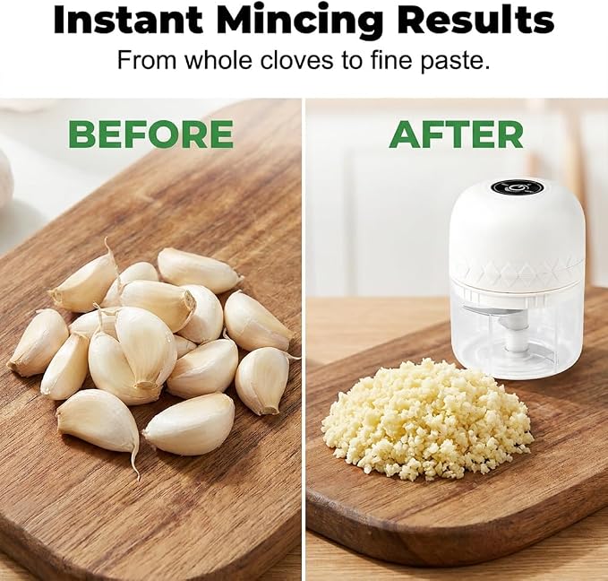 Electric Garlic Chopper, Mini Veggie Chopper Garlic Mincer (Green) | Portable Cordless Vegetable Chopper, Rechargeable Wireless Food Processor for Garlic Onion Ginger Chili Vegetables Meat