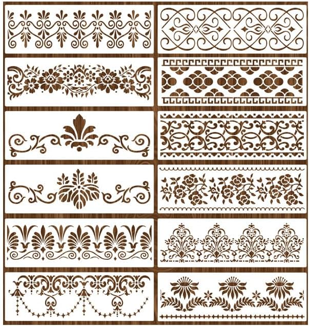 Mdgfge 12 Pcs Cake Decoration Stencils Templates - Floral Wedding Stencil, Molds for Hollow Lace Cookie Dessert - DIY Baking Tool for Family Decor