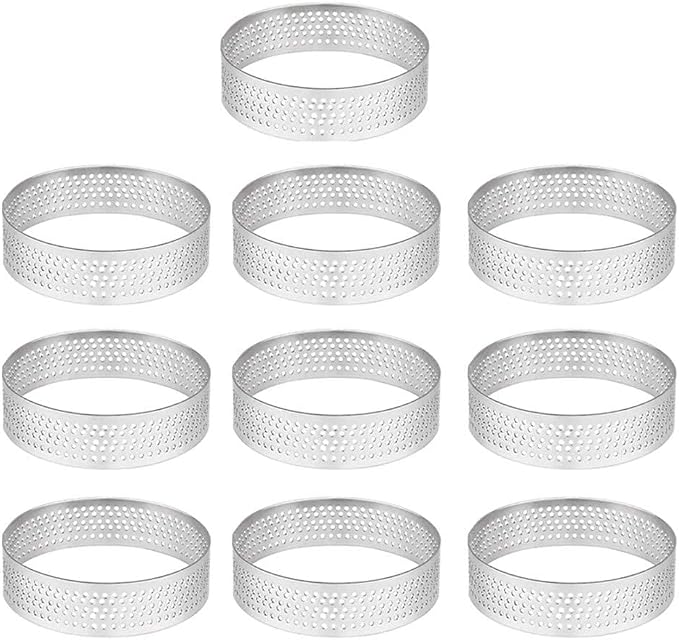 Aringfes10 Pcs 2.76 Inch 304Stainless Steel Tart Ring, Heat-Resistant Perforated Cake Mousse Ring, Round Ring Baking doughnut tools (7cm)