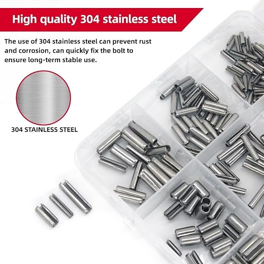 424-Piece Stainless Steel Roll Pin Kit – Spring Dowels, Slotted & Split Pins (M1.5-M6, 14 Types) – Corrosion-Resistant Fasteners for Machinery, Automotive & DIY Repairs