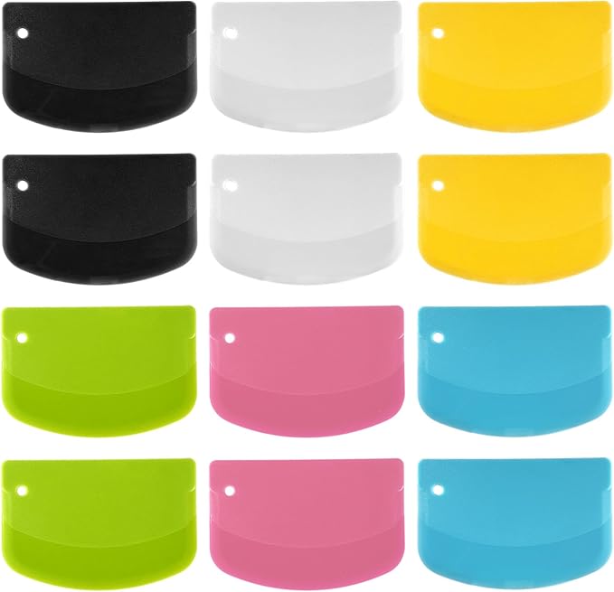 TIESOME 12PCS Dough Scraper, Plastic Thickened Bench Scraper 6 Colors Multipurpose Bowl Scraper for Kitchen, Baking, Cake, Bread, Pizza, and Pastry