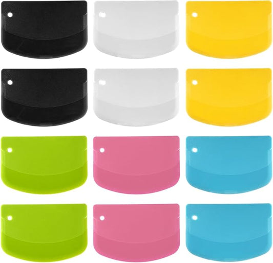 TIESOME 12PCS Dough Scraper, Plastic Thickened Bench Scraper 6 Colors Multipurpose Bowl Scraper for Kitchen, Baking, Cake, Bread, Pizza, and Pastry
