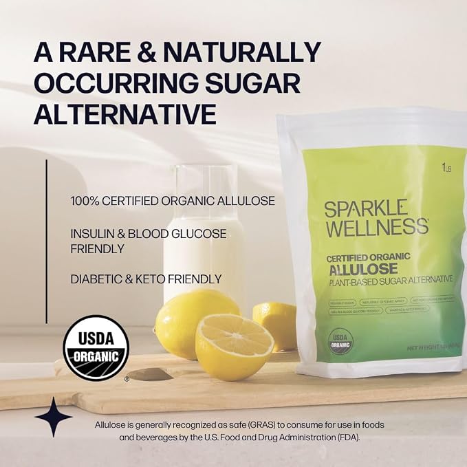 Sparkle Wellness Organic Allulose | A plant-based sugar alternative with zero glycemic impact | Keto-Friendly, Non-Glycemic, Plant-Based Sugar Substitute for Baking, Coffee, Cooking & Drinks