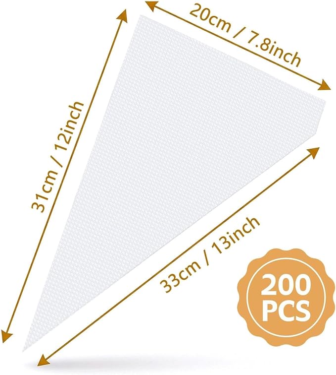 ilauke Piping Bags 200 Pcs 13 inch Pastry Disposable Icing Bags, Anti Burst Cake Decorating Bag, Non-Slip Durable Frosting Piping Bag for Cookie Cake Decorating Supplies Cupcakes Baking Decoration