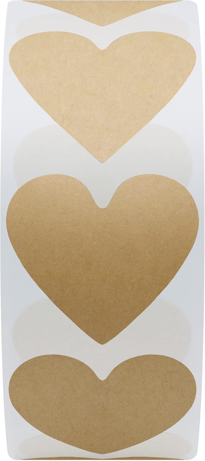 Hybsk 1000pcs Kraft Heart Stickers 30mm Love Stickers for Envelope Seals Crafting Scrapbooking (Kraft)