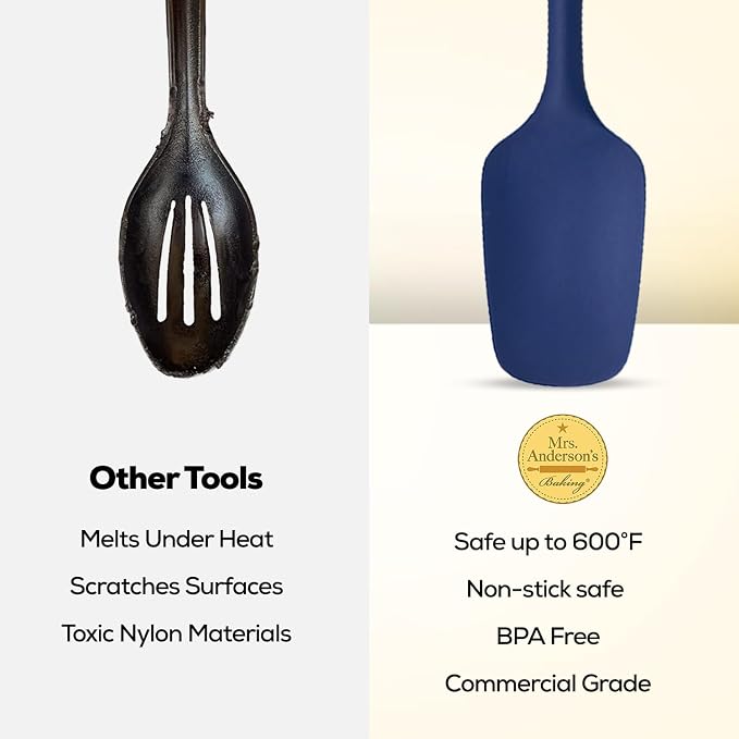 Mrs. Anderson’s Baking Silicone Spoon-Shaped Spatula, Flexible And Nonstick, One-Piece Design, Navy Blue, For Mixing, Folding, Scraping, Baking, And Cooking