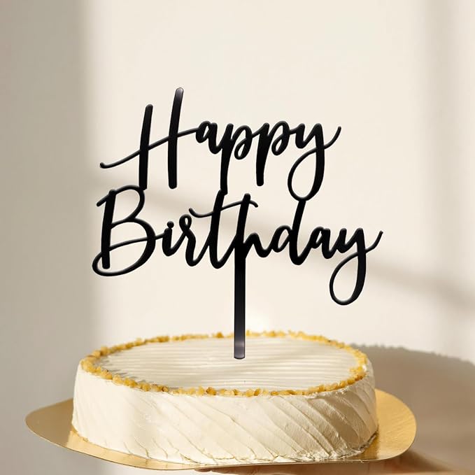 Happy Birthday Cake Topper, Black Acrylic Durable Versatile Cake Topper, Birthday Supplies Decorations (Black)