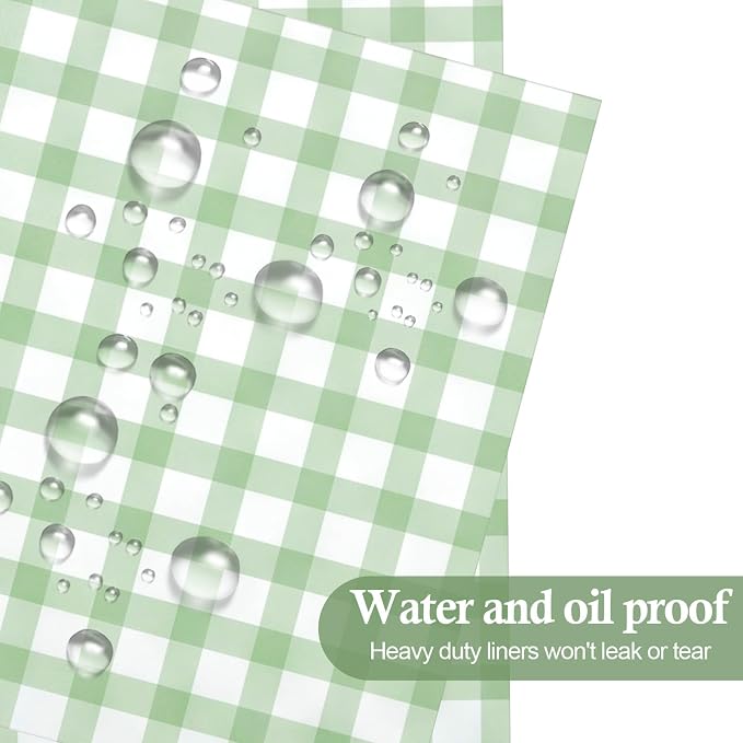 Feifeiya Floral Wax Paper Sheet for Food Chinoiserie Bird Deli Paper Waterproof Sandwich Wrapping Greaseproof Food Basket Liners for Picnic Party Kitchen Supply (200, Green, Checkered)