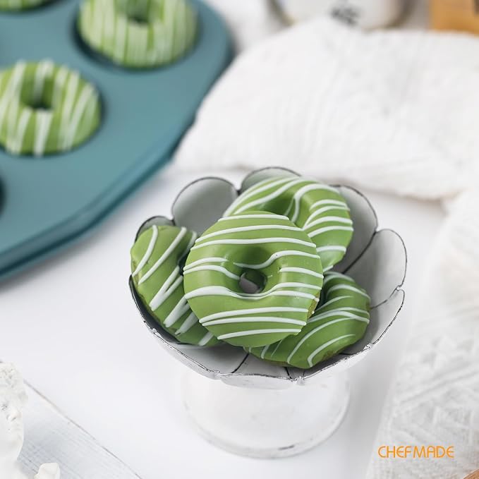CHEFMADE Mini Donut Pan, Nonstick 12-Cavity Carbon Steel for Baking | Ring Donut Pan for Baking, Bagel Pan Bakeware. Nonstick steel, even heat to 428°F. PTFE/PFOA free. Easy clean (Green)