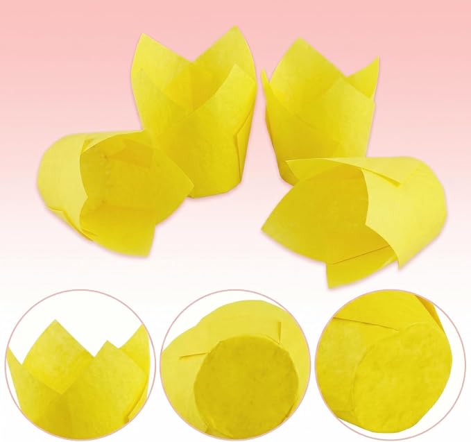 200 Pcs Yellow Tulip Cupcake Liners for Baking, Standard Size | Standard Greaseproof Tulip Muffin Liners for Baking, 3oz Yellow Paper Cupcake Wrappers for Party Wedding Birthday