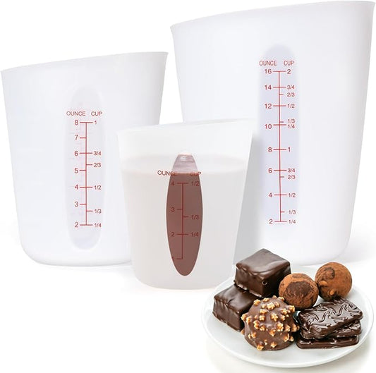 Food-Grade Silicone Cups for Melting Chocolate, 3Pcs BPA Free Silicone Measuring Cups with 1/2Cup/1Cup/2Cup Capacity, Reusable Baking Supplies for DIY Chocolate Molds