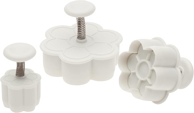 Ateco Daisy Plunger Cutters, Set of 3 Sizes, for Cutting Decorations & Direct Embossing, Spring-loaded Handle, Food Safe Plastic