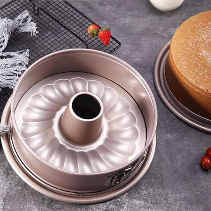 10 Inch Springform Pan with 2 Bases Non-Stick Spring Form and Cheesecake Baking Mold Heavy Duty Carbon Steel Pound Cakes Tube Mould for Oven - Champagne Gold