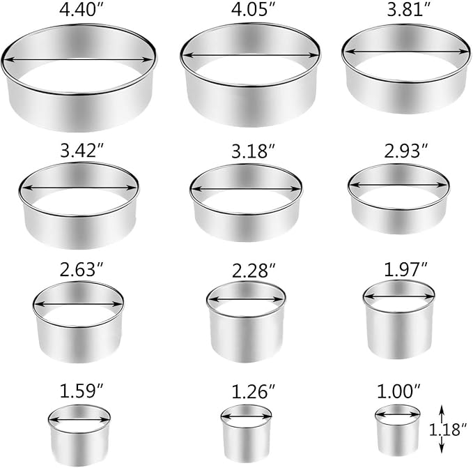 12 Pieces Round Cookie Cutters Set Stainless Steel Cookie Cutter Set Biscuit Plain Edge Round Cutters Circle Baking Metal Ring Molds Metal Ring Baking Molds Circle Pastry Donut Doughnut Cutter Set