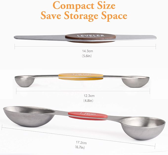 Magnetic Measuring Spoons Set of 8 Stainless Steel Dual Sided Stackable Measuring Spoons Nesting Teaspoons Tablespoons for Measuring Dry and Liquid Ingredients