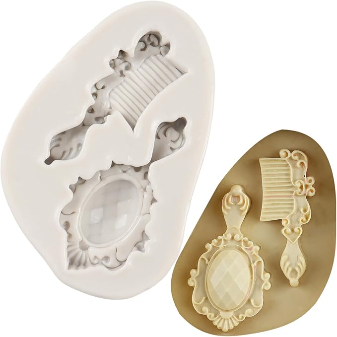 Comb Silicone Molds Mirror Fondant Mold for Cake Decoration Cupcake Topper Chocolate Candy Sugar Craft Polymer Clay Gum Paste