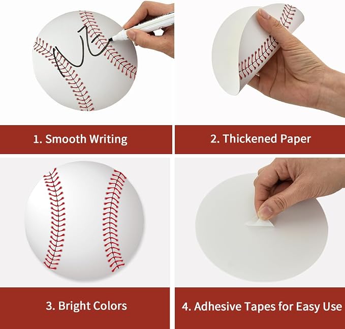 Vuzvuv 60Pcs 6In Paper Baseball Party Cutouts with 120Pcs Glue Points for Wall Bulletin Board Decorations or Baseball Sport Theme Party or Classroom Decor Supplies