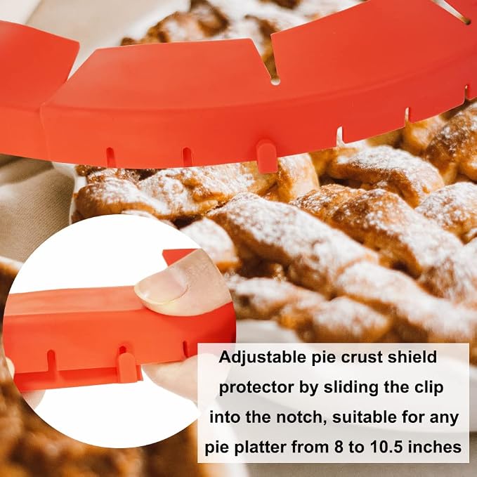 Adjustable Silicone Pie Crust Shield Protectors - BPA-free Kitchen Tool for Baking Pizza, Fits 8-11.5 Inches (Red-2pcs)