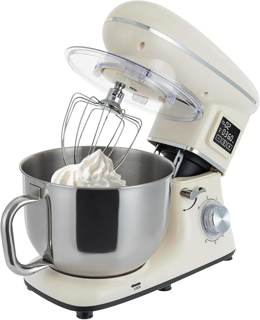1350W Stand Mixer,6.5Qt Electric Kitchen Mixer,Dough Machine with LCD Display,Electric Food Mixer for Kitchens,Restaurants,Bakeries (Black) (1350, Watts) (White)