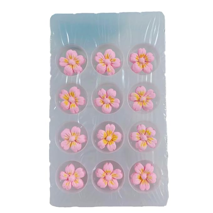 Sentovac 12 Pcs Pink Flowers Icing Decoration Edible Candy Dessert Valentine Sprinkles DIY For Cookie Cake Cupcake Topper Icing Frosting Decoration Supplies