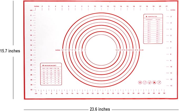 Silicone Baking Mat Large (15.7'x23.6') with Measurement Indicators, Non-Slip, Pastry Mat Sheet for Dough Pie Crust Rolling Mats for Making Cookies, Macarons, Bread, Baking Supplies - Pack of 2
