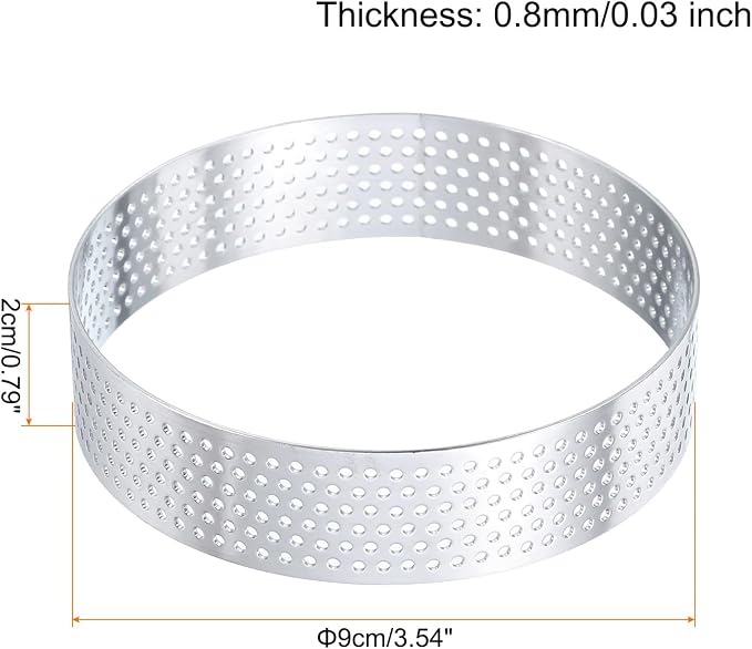 HARFINGTON 6Pcs Stainless Steel Tarts Rings 3.5" Perforated Metal Circle Baking Dessert Mousse Round Cake Ring Non Stick for Home Kitchen Food Cheese Making Tool