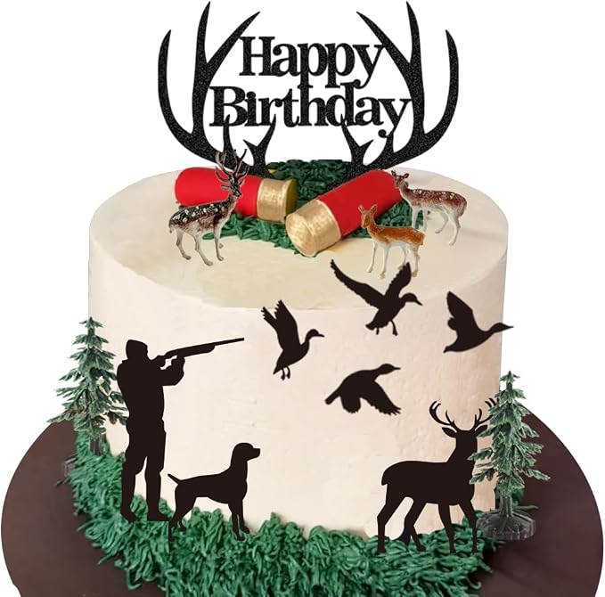 Hunting Cake Topper Antler Happy Birthday Sign for Hunter Deer Hunting Theme Birthday
