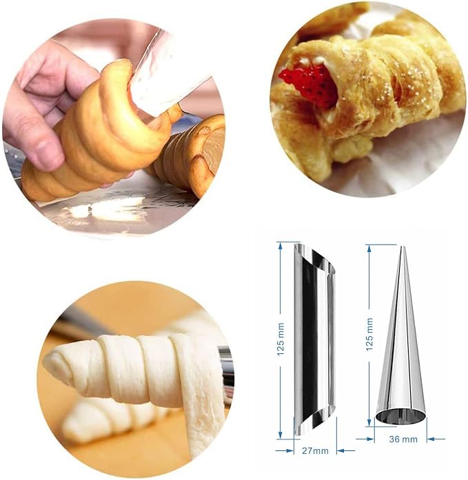 Joyeee 10 Pack 5 Inch Cream Horn Molds for Baking + 10Pcs 5 Inch Cannoli Tubes Molds Set, Large Cannoli Tubes for Frying, Cannoli Forms Kit for baking Egg Cake Waffles, Home DIY Kitchen Tool