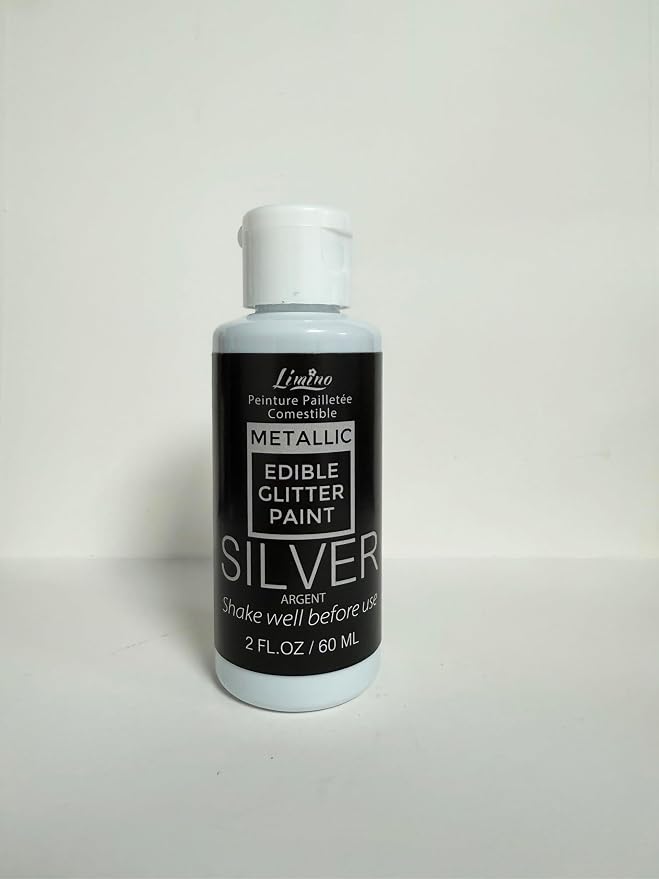 Edible Glitter Paint - 2 fl.oz Food Grade Metallic Glitter Cake Paint for Cake Decorating, Baking, Cupcakes - Shimmer Art Decorative Liquid Edible Paint Food Coloring for Fondant, Donuts (Silver)
