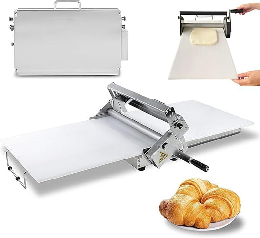 Commercial Dough Sheeter Machine, Reversible Puff Pastry Sheeter and Fondant Roller, Manual Dough Roller, Adjustable Thickness 0-25mm, Folding Dough Sheeter for Bakeries, Pastries,90 * 40cm
