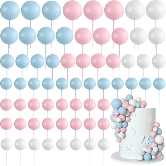 75 Pcs Cake Balls Topper Decorations Foam Cupcake Topper Mini Balloon Cake Topper Balls Cake Picks for Cake Deco Birthday Party Wedding（Blue,Pink,Gold）