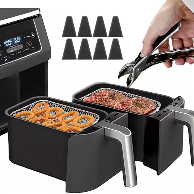 3 layer Square Air Fryer Rack, Stainless Steel Dehydrator, Air Stainless Steel Dehydrator Grill Enhanced Airflow Design Air Fryer Rack for Chicken Wings Vegetables Dual Cakes (Rectangle Set)