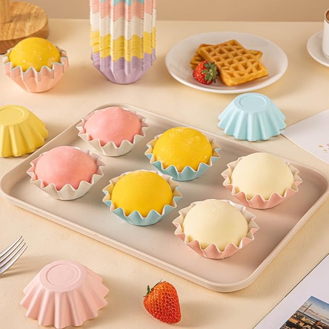 100 PCS Baking Cups Cupcake Liner Flared Brioche Muffin Wrappers (Mix) | Standard Greaseproof Coated Paper Cup for Wedding Birthday Holiday Party or Baby Shower