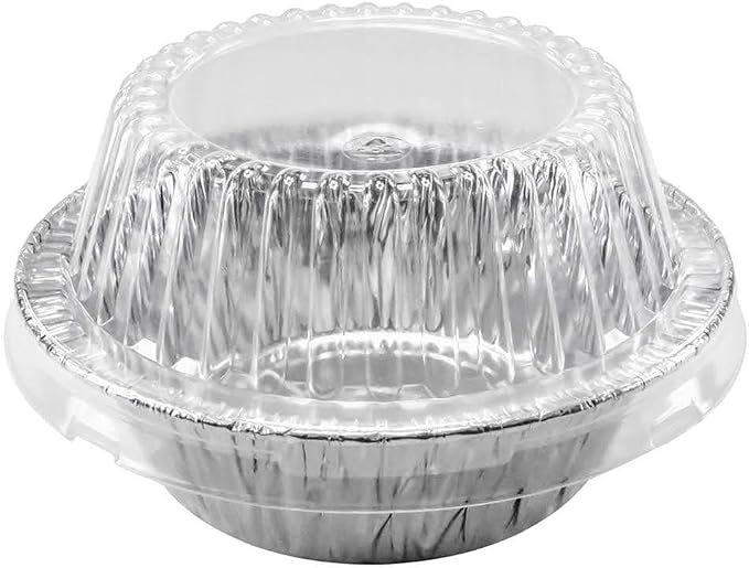 Durable Packaging Disposable Aluminum Foil Extra Deep Meat Pan with Clear Snap on Lid - 5 3/4 Round Oven Safe Pot Pie Pan, Baking Pan Perfect for Cobblers and Casseroles, 2400P (Pack of 50)