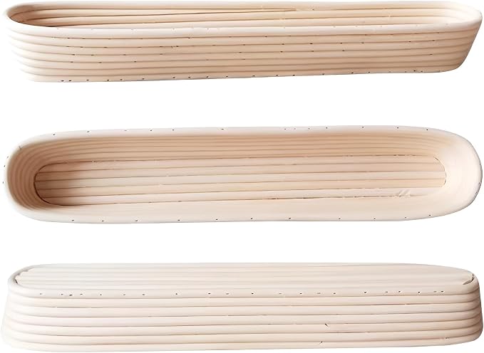 i-lan 2-Pack 22" Extra Long Baguette Proofing Basket, Natural Rattan Banneton Bread Proofing Basket for Sourdough, Oval Batard Banneton Basket for French Baguette Baking Supplies