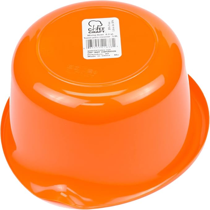 Chef Craft Select Plastic Mixing Bowl, 4 quart capacity, Orange